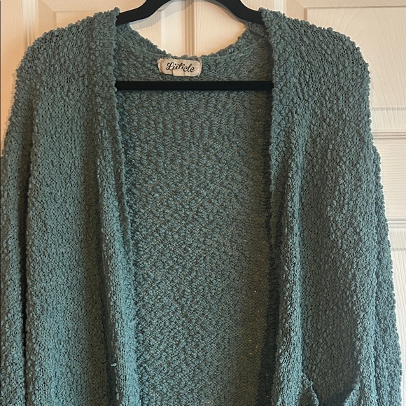 Cozy Aqua Green Textured Women's Sweater - Picture 6 of 13